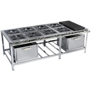Imagem de Fogão Industrial Stori Premium 8 Bocas 40x40 2 Fornos Com Chapa M31 Aço Inox 430 Metalmaq Fogão Baixa Pressão