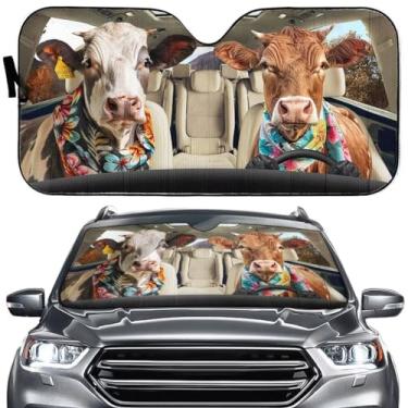Imagem de Generic Protetor solar de vaca de fazenda para para-brisa de carro, design de blocos de para-brisa automotivo de animais engraçados, protetor solar universal resistente ao calor para carro, SUV e