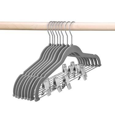 Imagem de Cabides de veludo para saia e calça HOUSE DAY - Pacote com 12, veludo cinza com clipes ajustáveis, economiza espaço, resistente e antiderrapante