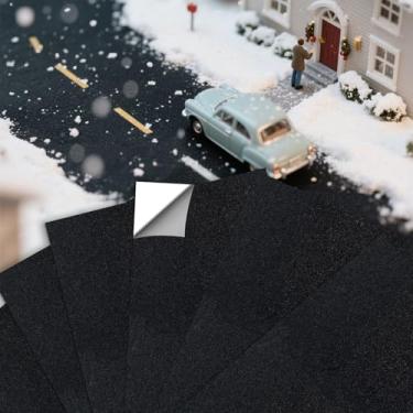 Imagem de Warmtree 6 peças de acessórios de vila, estradas e ruas, tapete de neve, tapete de tijolo de estrada de paralelepípedos para paisagem, suprimentos de diorama de papel revestido autoadesivo para modelo