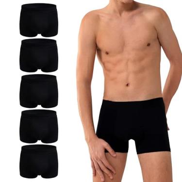 Imagem de BATTEWA Cueca boxer masculina de algodão à prova de vazamento, absorvente pós-operatório, controle da bexiga, 50 ml, preta (6GG, pacote com 5)