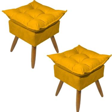 Imagem de Kit 2 Puff Decorativo Quadrado Para Sala Quarto Penteadeira Recepção Alice Pé Palito Castanho Suede