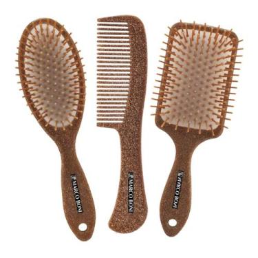 Imagem de Kit 2 Escovas E 1 Pente De Cabelo Fibra De Coco Marco Boni, Marrom