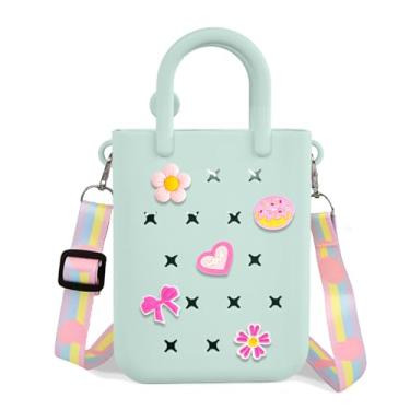 Imagem de Rolling Art Bolsa infantil com orifício de silicone com alça de ombro ajustável pode ser decoração DIY, presente de aniversário para meninas, Verde menta