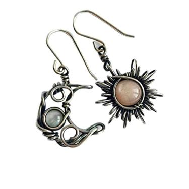 Imagem de coadipress Brincos femininos com pingente boêmio sol, lua, estrelas, grande, crescente, girassol, vazado, assimétrico, exagerado, geométrico, declaração, joia do dia dos namorados, Zinco, Sem pedra