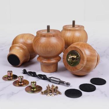 Imagem de Conjunto de 4 pernas de móveis de madeira maciça de 10 cm - Pés de substituição resistentes para sofá, sofá, mesa, suporte de cama, otomano - Pés de armário de pernas de sofá de madeira - Acabamento