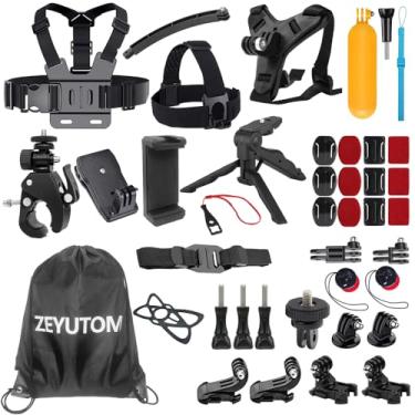 Imagem de Kit de câmera de ação 40 em 1 com bolsa de armazenamento de ombro para Go Pro Hero 12/11/10/9/8/7, suporte de alça de queixo para capacete de motocicleta para Insta360 X3 e acessórios de ação Osmo,