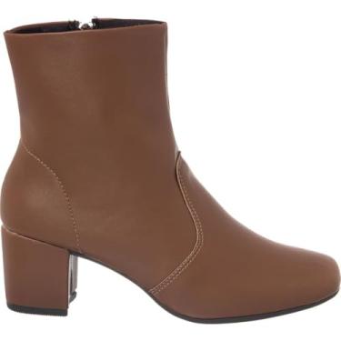 Imagem de Bota Feminina Salto Alto Grosso Bota Bico Quadrado Fashion Macia Zíper Botinha (Caramelo, BR, Adulto, Numérico, 37)