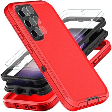 Imagem de YKHJKLEC Capa resistente para Samsung Galaxy S23 5G vermelho/preto | com 2 peças, protetor de tela de TPU flexível autorreparável, protetor de lente de câmera, grau militar, 3 em 1, 6,1 polegadas
