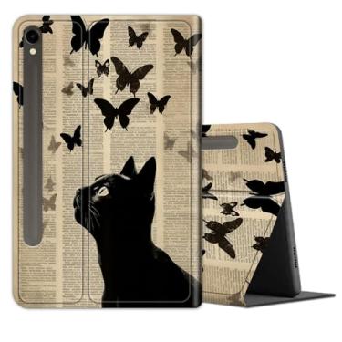 Imagem de Capa para tablet Samsung Galaxy Tab S9/S9 FE 5G 11/10,9 polegadas 2023 (modelo SM-X710/SM-X716B/SM-X718U/SM-X510), capa de couro com suporte multiângulo com hibernar/despertar automático, borboletas