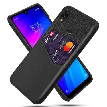 Imagem de Capa para Xiaomi Redmi 7,Tela e tampa de couro PU,Antideslizante,360°cobertura completa à prova de choque com 1 slot de cartão atrás,Prevenção de queda-Black