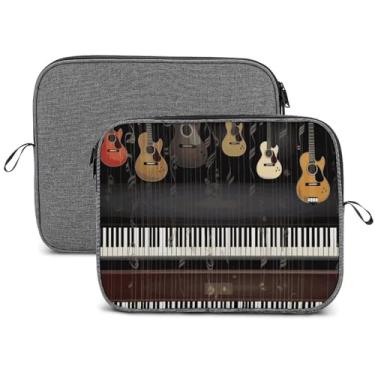 Imagem de Capa para laptop, impermeável, resistente a choques, bolsa protetora para notebook, leve, padrão de piano para guitarra, estojo de transporte de viagem, compatível com laptop de 13 a 14 polegadas