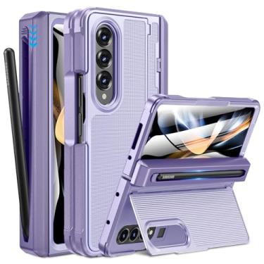 Imagem de Caka Capa para Samsung Galaxy Z Fold 4 [suporte para caneta S fina] [Kicktand invisível] [Proteção de dobradiça] [Protetor de tela] Capa de telefone rígida à prova de choque de corpo inteiro com