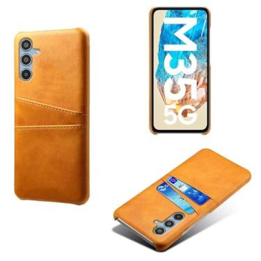 Imagem de Capas Compatível com Samsung Galaxy M35 5G,Caso de couro PU-Tampa de telefone a prova de choque com 2 slots de cartão,Proteção anti-impressão digital e anti-gota-Yellow