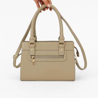 Imagem de Bolsa Feminina Chique Estruturada com Alça Dupla e Zíper Dourado Ideal