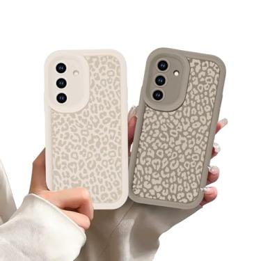 Imagem de Zrutru Pacote com 2 capas de telefone para Samsung Galaxy S23 5G Leopard Capas para mulheres, proteção elevada para câmera bege com estampa de guepardo, capa de silicone TPU macio à prova de choque