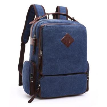 Imagem de Mochila de Lona Masculina com Partes em Couro Legítimo e Compartimento