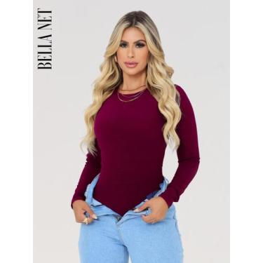 Imagem de Body Collant Feminino Básico Manga Longa Anarruga Moda Blogueira Casua