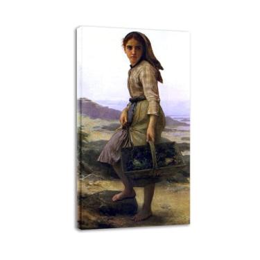 Imagem de LXURY Bouguereau.Fisherwoman.Reprodução de pinturas famosas. Arte de parede em tela. Pôsteres e impressões. Imagem para decoração de casa 40 x 68 cm Moldura interna
