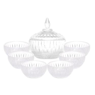 Imagem de Conjunto Tigelas de Vidro 6 Peças Com Pote Potiche com tampa 1 Peça Decoração De Armário Premium