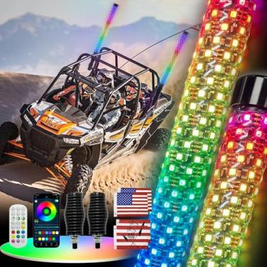 Imagem de cezelux Pacote Com 2 Luzes De Chicote 3 Pés Base Mola, Aplicativo E Controle Remoto, Interruptor Basculante, Bastão Luz Led Para Quadriciclo Utv, Antenas Iluminadas Rgb Espiral Mais Brilhantes, Chic