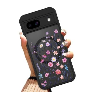 Imagem de OOK Capa para Google Pixel 8A de 6,1 polegadas (compatível com MagSafe) design de flores florais translúcidas TPU macio + PC rígido antiarranhões à prova de choque magnético bonito capa para mulheres