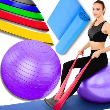 Imagem de Bola Suiça Pilates Fisio 55cm + Faixa Elastica + 5 Mini Band - Prime B