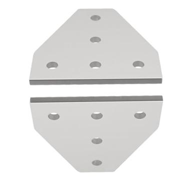 Imagem de Mewutal 4 peças de placas de suporte de canto em forma de T, placas de placa de junta prateada, série 2020, suportes de canto de conector de 5 furos com porcas M5, parafusos M5 e chave inglesa, para