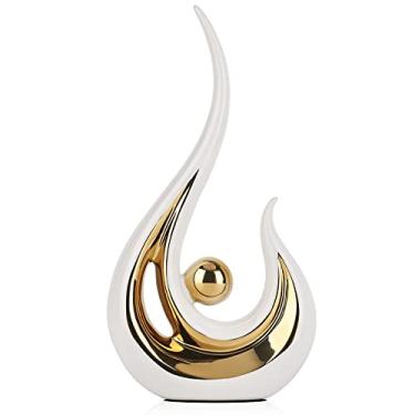 Imagem de LCCCK Estátuas abstratas de ouro branco para decoração de casa – Destaque de escultura de cerâmica moderna, estátuas decorativas para sala de estar, prateleira, suporte de TV, escritório ou mesa de