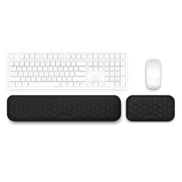 Imagem de MAAOBR Conjunto de apoio de pulso para teclado em espuma viscoelástica Suporte ergonômico para teclado e mouse para alívio da dor na digitação, conforto para escritório(Preto,M-36x8x2cm)