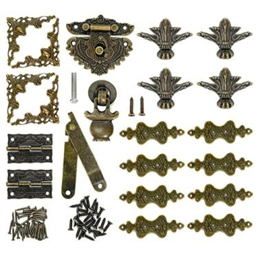 Imagem de JFQWLE Kit De Ferragens Para Gavetas, Puxadores, Dobradiças, Puxadores Canto, Protetores Pernas, Caixa Madeira, Baú Joias, Armário Armazenamento, Faça Você Mesmo, Com Parafusos