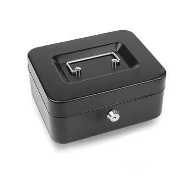 Imagem de ArlinaL Caixa de segurança pequena com chave, mini cofre de 4,9 polegadas com ranhura de metal para dinheiro