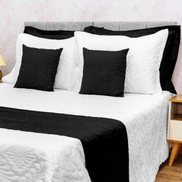 Imagem de Kit Decoração Peseira 3 Pçs Solteiro Piquet Luxo Cama Posta (PRETO)