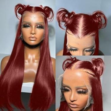 Imagem de Peruca de gengibre de densidade 250 de cabelo humano, cabelo humano liso com tela frontal pré-arrancada 33 x 10 HD, peruca frontal de renda transparente para mulheres, marrom avermelhado, perucas de