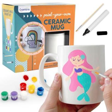 Imagem de Pinte seu próprio kit de canecas goldentime com tintas e pincel de cer