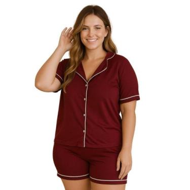 Imagem de Pijama Americano Curto Gola Botão PLUS SIZE 50 52 54 56 -c11 BRENDA PL