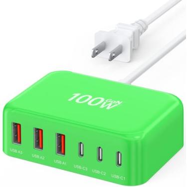 Imagem de Carregador rápido USB C 100W GaN, estação de carregamento de 6 portas 