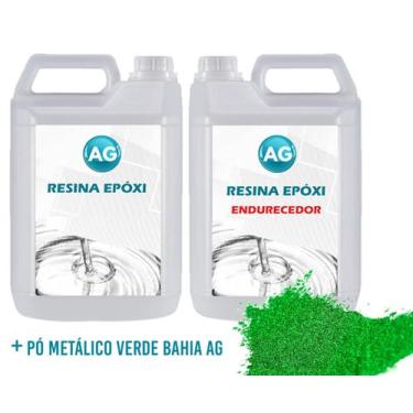 Imagem de Resina Epóxi 1Kg + Pó Metálico Verde Bahia Ag Media Espessur - Resinas