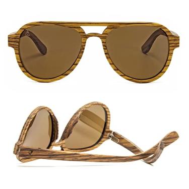Imagem de Aluna - Óculos de sol de madeira para mulheres e homens, óculos de sol leves e legais com lentes polarizadas HD, óculos de sol retrô estilosos, Zebrawood I/marrom, One Size Fits Most