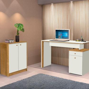 Imagem de Conjunto Home Office 2 Peças Escrivaninha 120cm com Balcão J&A Móveis Freijó/Off White