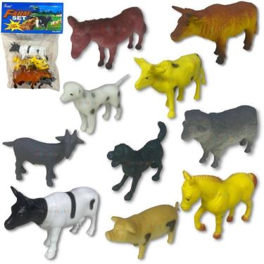 Imagem de Kit Animais Da Fazenda Fazendinha De Brinquedo Borracha Vaca