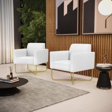 Imagem de Kit 2 Poltronas Base X Industrial Dourado Marisa material sintético Br