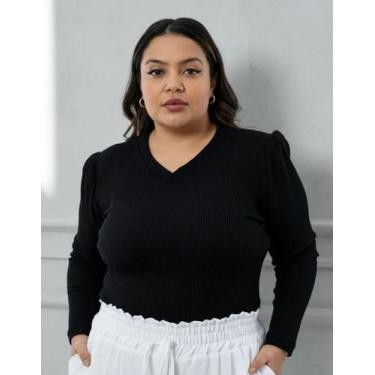 Imagem de Blusa De Frio Feminina Suéter Manga Longa Comprida Gola V Térmica Plus