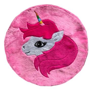 Imagem de Tapete Pelúcia Unicórnio 90cm x 90cm Decorativo Quarto Infantil Base Emborrachado - Rosa