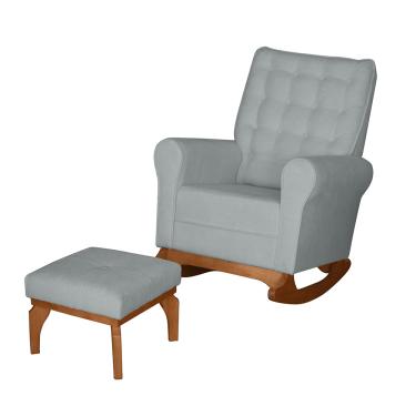 Imagem de Poltrona de Amamentação com Balanço e Puff Thaila Bouclê Cinza F06 - D'Rossi