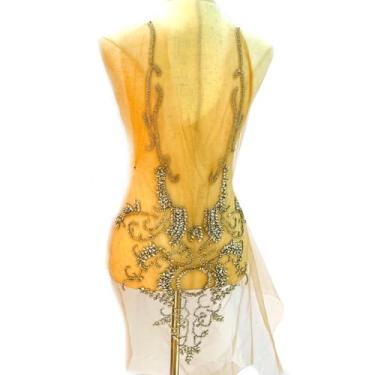 Imagem de Labellezalady Aplique de corpete de strass com contas de prata para vestidos de formatura – Enfeite de espartilho frente única, aplique de vestido de noiva aberto nas costas, design DIY com recorte de