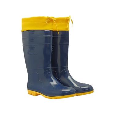 Imagem de Bota Galocha Cano Longo Azul/Amarela Polaina Amarra Cadarço Antiderrapante Impermeável Pescaria Limpeza Picada Cobra (AZUL E AMARELO, Padrão, BR, Adulto, Numérico, 43)