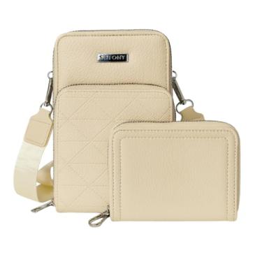Imagem de Kit Bolsa Carteira Porta Celular Alça Transversal Tiracolo QUBCCUM (Bege)