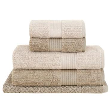 Imagem de Jogo 5 peças de Toalhas Buddemeyer Canelado 100% Algodão Fio Penteado Alta Absorção Extremamente Macia e Leve (2 Banho 140x70cm, 2 Rosto 48x85cm, 1 Tapete 48x80cm) (3032 Bege/1534 Bege Taupe)