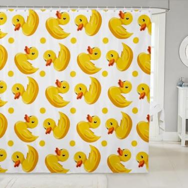 Imagem de Erosebridal Cortina de chuveiro infantil de pato com desenho animado para meninos e meninas, linda cortina de banho de pato amarelo engraçado, acessórios de banheiro, cortinas de chuveiro de tecido